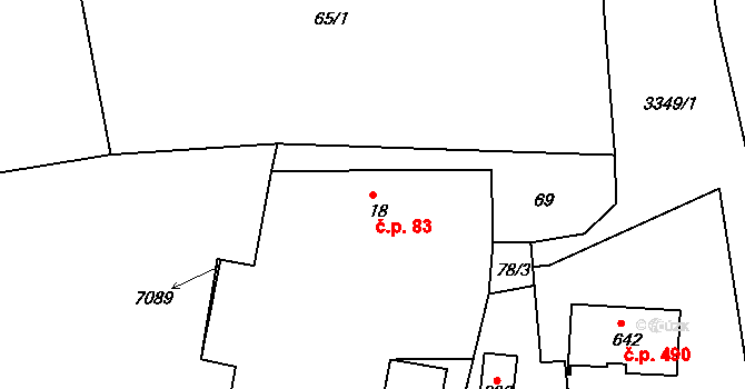 Hradec nad Svitavou 83 na parcele st. 18 v KÚ Hradec nad Svitavou, Katastrální mapa