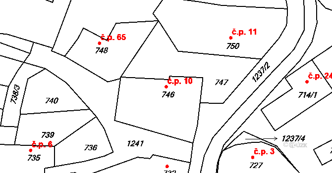 Krasetín 10, Holubov na parcele st. 746 v KÚ Holubov, Katastrální mapa
