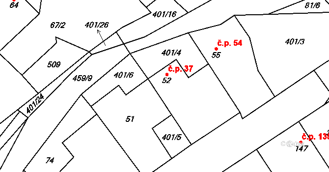 Chotělice 37, Smidary na parcele st. 52 v KÚ Chotělice, Katastrální mapa