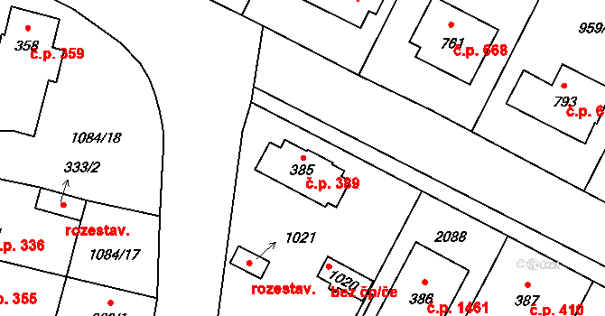 Hluboká nad Vltavou 389 na parcele st. 385 v KÚ Hluboká nad Vltavou, Katastrální mapa