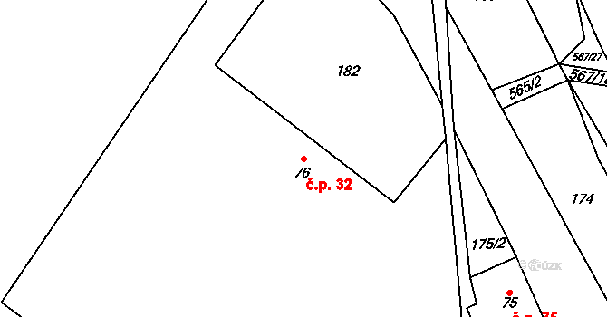 Dolní Orlice 32, Červená Voda na parcele st. 76 v KÚ Dolní Orlice, Katastrální mapa