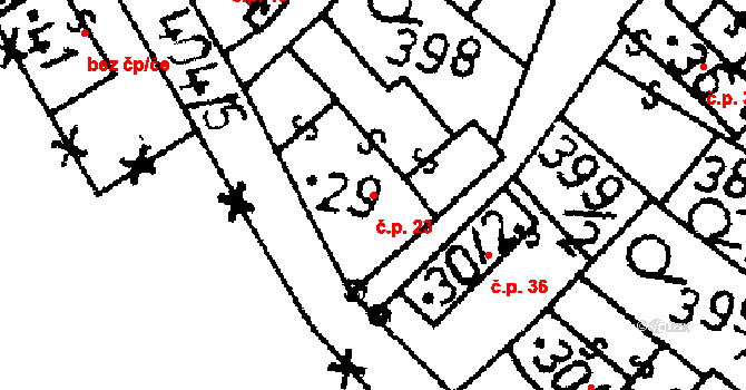 Pacelice 23, Škvořetice na parcele st. 29 v KÚ Pacelice, Katastrální mapa