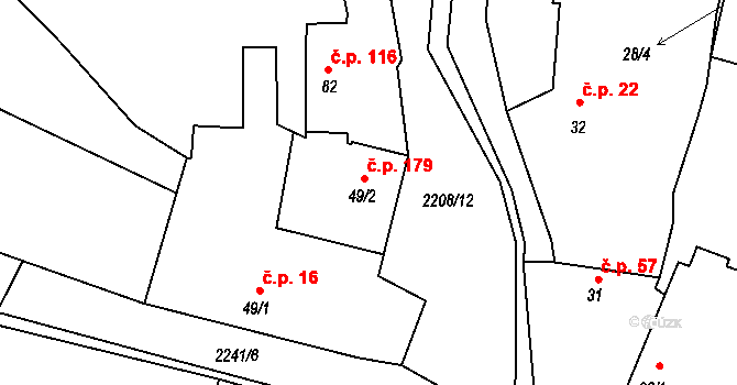 Rudíkov 179 na parcele st. 49/2 v KÚ Rudíkov, Katastrální mapa