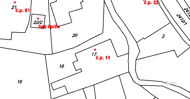 Skřečoň 11, Bohumín na parcele st. 17 v KÚ Skřečoň, Katastrální mapa