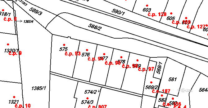 Tuřany 95, Brno na parcele st. 577 v KÚ Tuřany, Katastrální mapa