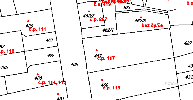 Zábrdovice 117, Brno na parcele st. 461 v KÚ Zábrdovice, Katastrální mapa