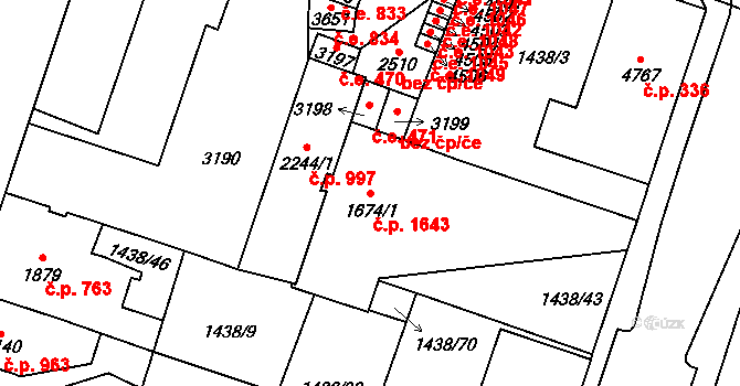 Cheb 1643 na parcele st. 1674/1 v KÚ Cheb, Katastrální mapa