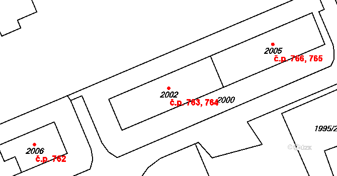 Chodov 763,764 na parcele st. 2002 v KÚ Dolní Chodov, Katastrální mapa