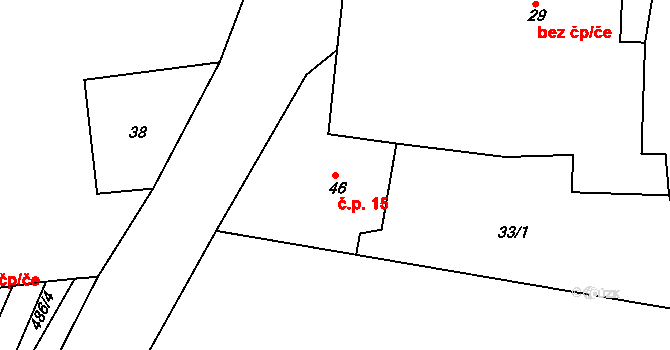 Újezdec 15, Hřebečníky na parcele st. 46 v KÚ Újezdec u Rakovníka, Katastrální mapa