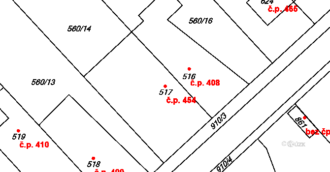 Borohrádek 454 na parcele st. 517 v KÚ Borohrádek, Katastrální mapa