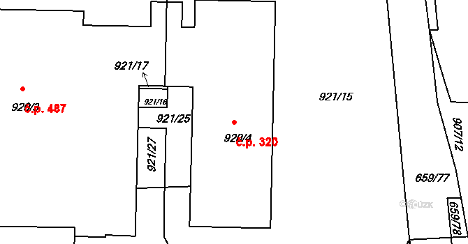 Písnice 320, Praha na parcele st. 920/4 v KÚ Písnice, Katastrální mapa
