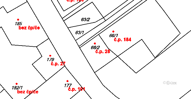 Klikov 28, Suchdol nad Lužnicí na parcele st. 66/2 v KÚ Klikov, Katastrální mapa