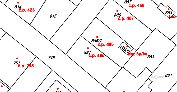 Suchdol nad Lužnicí 465 na parcele st. 884 v KÚ Suchdol nad Lužnicí, Katastrální mapa