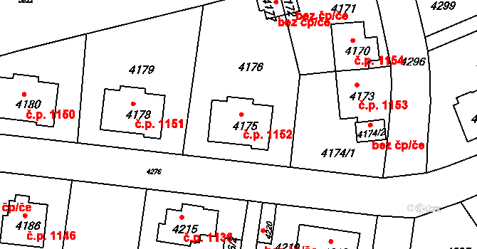 Záběhlice 1152, Praha na parcele st. 4175 v KÚ Záběhlice, Katastrální mapa