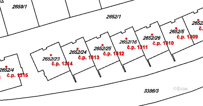 Michle 1312, Praha na parcele st. 2652/25 v KÚ Michle, Katastrální mapa
