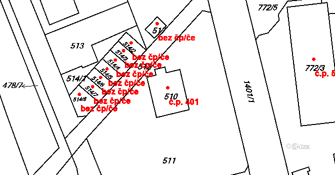 Liberec XI-Růžodol I 401, Liberec na parcele st. 510 v KÚ Růžodol I, Katastrální mapa
