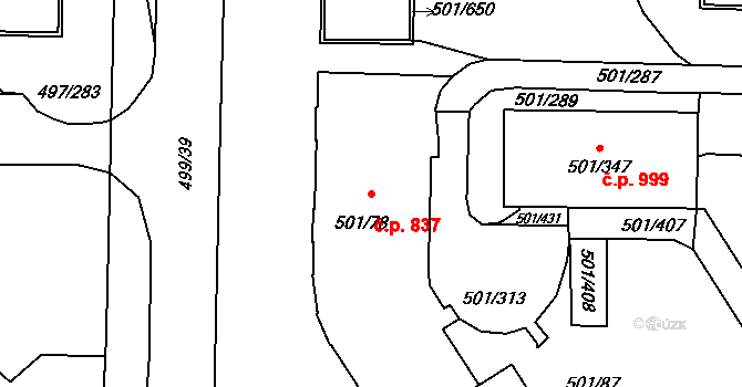 Ráj 837, Karviná na parcele st. 501/78 v KÚ Ráj, Katastrální mapa