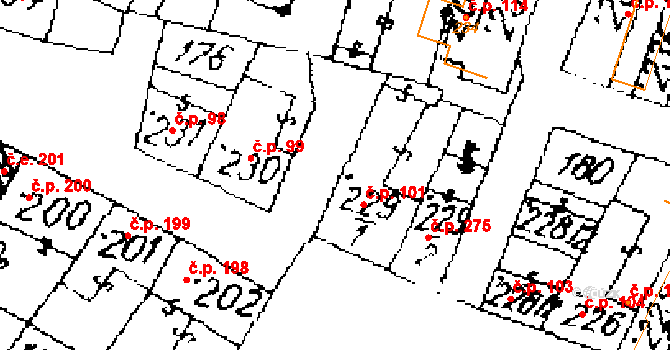 Žiželice 101 na parcele st. 229/1 v KÚ Žiželice nad Cidlinou, Katastrální mapa