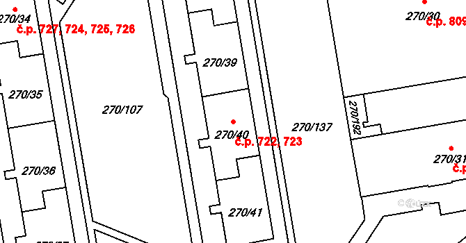 Skvrňany 722,723, Plzeň na parcele st. 270/40 v KÚ Skvrňany, Katastrální mapa