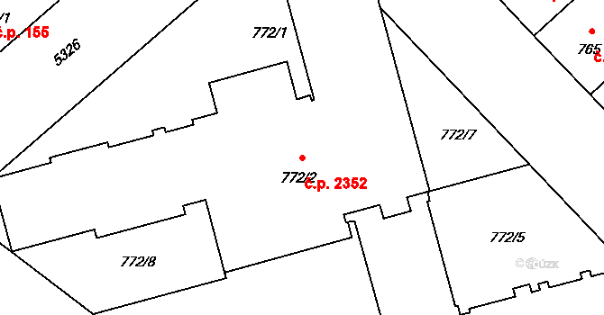 Východní Předměstí 2352, Plzeň na parcele st. 772/2 v KÚ Plzeň, Katastrální mapa