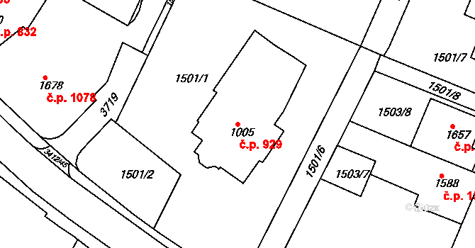 Česká Třebová 929 na parcele st. 1005 v KÚ Česká Třebová, Katastrální mapa