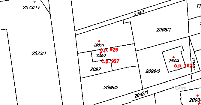 Prostřední Suchá 927, Havířov na parcele st. 2096/2 v KÚ Prostřední Suchá, Katastrální mapa