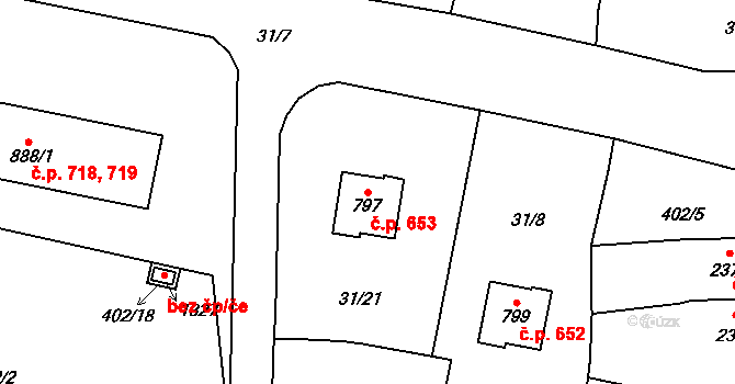 Velký Osek 653 na parcele st. 797 v KÚ Velký Osek, Katastrální mapa