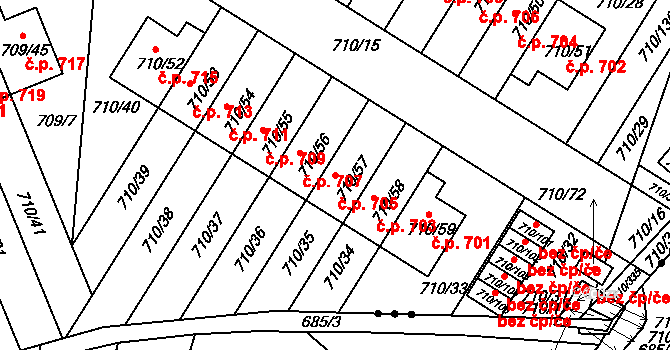 Poříčí 705, Boršov nad Vltavou na parcele st. 710/57 v KÚ Boršov nad Vltavou, Katastrální mapa