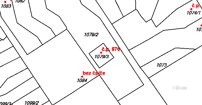 Trmice 876 na parcele st. 1079/3 v KÚ Trmice, Katastrální mapa