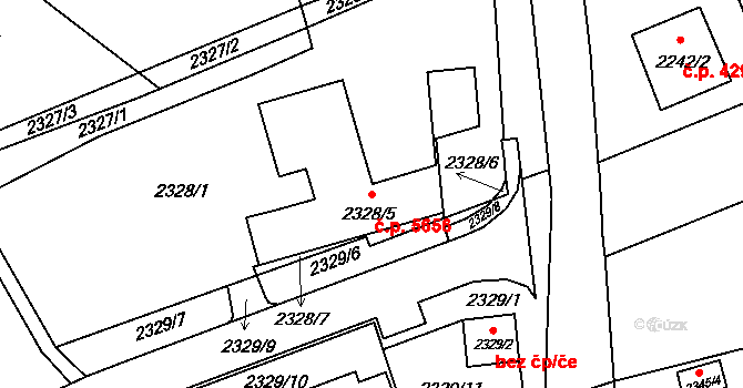 Chomutov 5656 na parcele st. 2328/5 v KÚ Chomutov II, Katastrální mapa