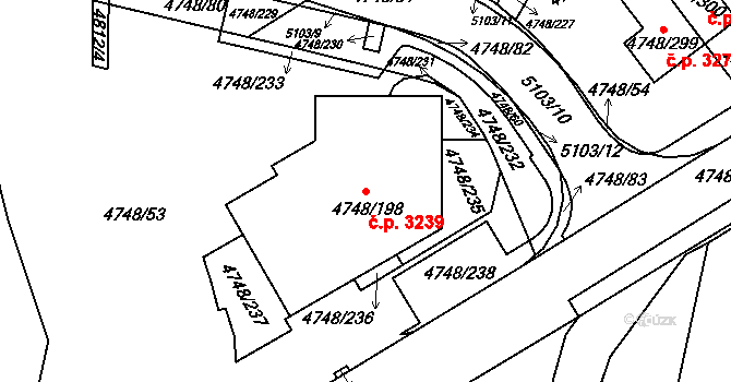 Smíchov 3239, Praha na parcele st. 4748/198 v KÚ Smíchov, Katastrální mapa