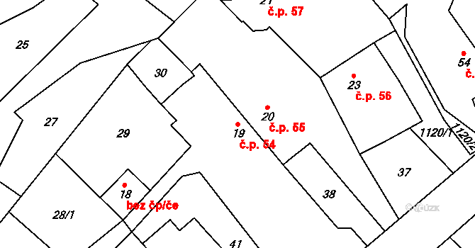 Šašovice 54, Želetava na parcele st. 19 v KÚ Šašovice, Katastrální mapa