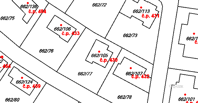 Lipůvka 430 na parcele st. 662/105 v KÚ Lipůvka, Katastrální mapa
