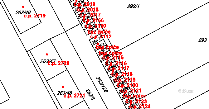 Znojmo 2116 na parcele st. 263/80 v KÚ Znojmo-Louka, Katastrální mapa
