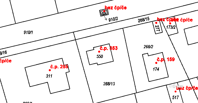 Středokluky 353 na parcele st. 550 v KÚ Středokluky, Katastrální mapa