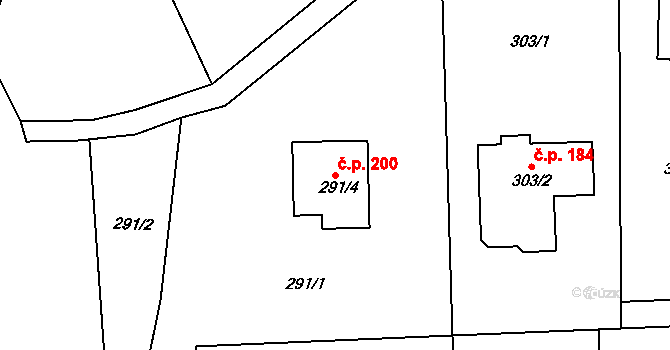 Dolní Těrlicko 200, Těrlicko na parcele st. 291/4 v KÚ Dolní Těrlicko, Katastrální mapa