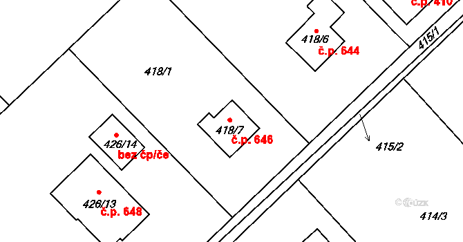 Krmelín 646 na parcele st. 418/7 v KÚ Krmelín, Katastrální mapa
