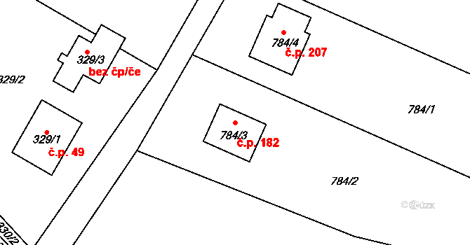 Velíková 182, Zlín na parcele st. 784/3 v KÚ Velíková, Katastrální mapa