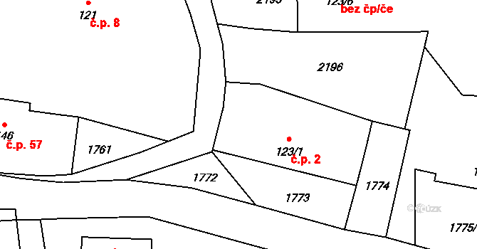 Hvězdonice 2 na parcele st. 123/1 v KÚ Hvězdonice, Katastrální mapa