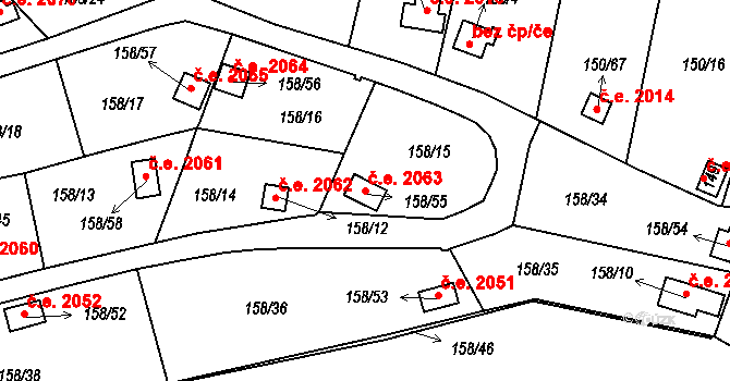 Domanínek 2063, Bystřice nad Pernštejnem na parcele st. 158/55 v KÚ Domanínek, Katastrální mapa