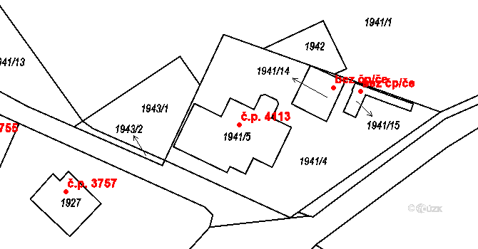 Mšeno nad Nisou 4113, Jablonec nad Nisou na parcele st. 1941/5 v KÚ Mšeno nad Nisou, Katastrální mapa