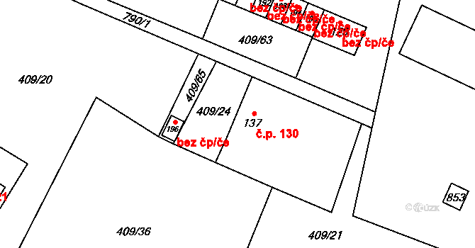 Studánka 130, Hranice na parcele st. 137 v KÚ Studánka u Aše, Katastrální mapa