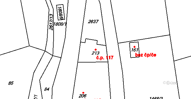Ludkovice 117 na parcele st. 213 v KÚ Ludkovice, Katastrální mapa