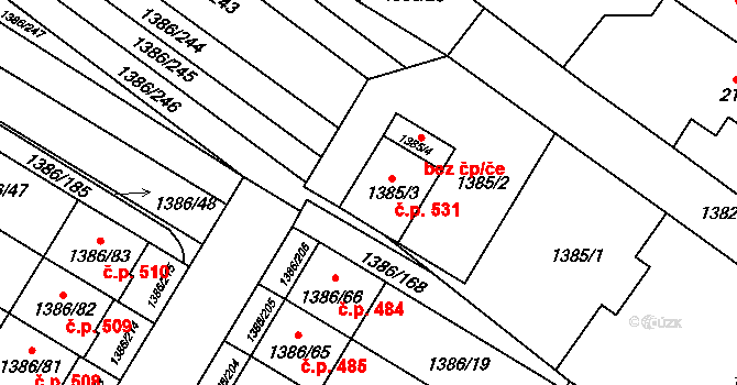Spytihněv 531 na parcele st. 1385/3 v KÚ Spytihněv, Katastrální mapa