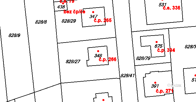 Louky 266, Zlín na parcele st. 348 v KÚ Louky nad Dřevnicí, Katastrální mapa