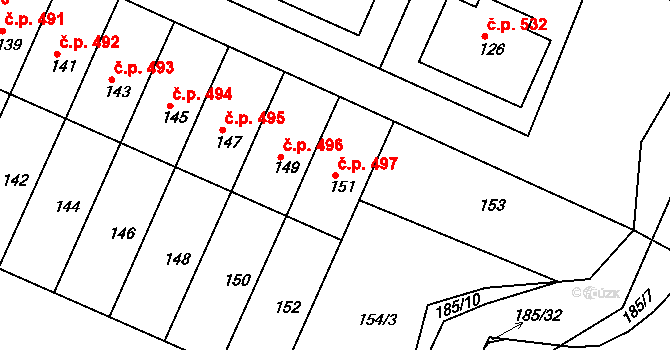 Želechovice nad Dřevnicí 497 na parcele st. 151 v KÚ Želechovice nad Dřevnicí, Katastrální mapa