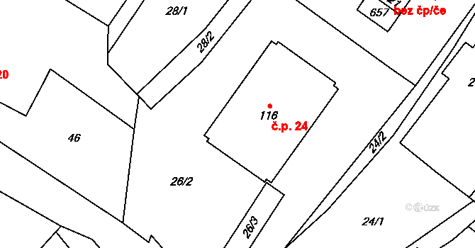 Lhotka 24, Vítkov na parcele st. 116 v KÚ Lhotka u Vítkova, Katastrální mapa