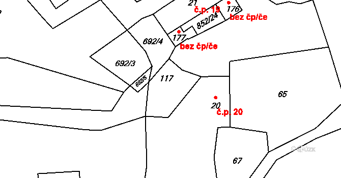 Humpolec 45287228 na parcele st. 117 v KÚ Světlice, Katastrální mapa