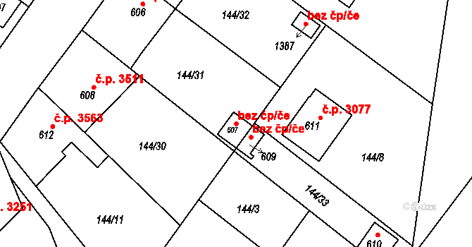 Jihlava 48099228 na parcele st. 607 v KÚ Bedřichov u Jihlavy, Katastrální mapa