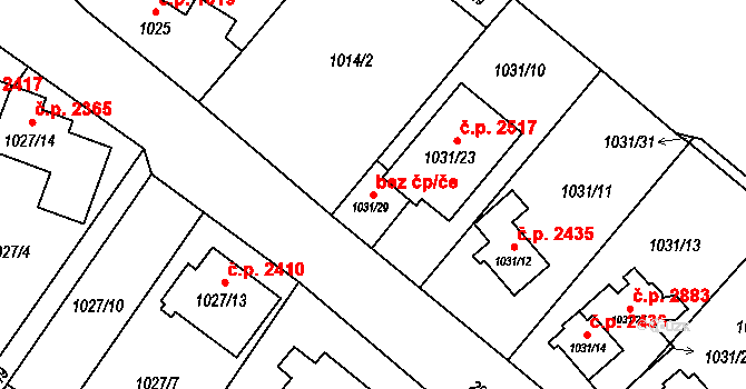 Opava 49297228 na parcele st. 1031/29 v KÚ Opava-Předměstí, Katastrální mapa